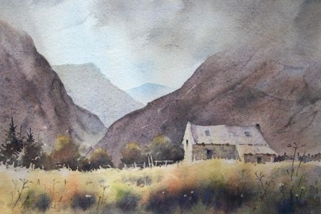 Peter Cronin Old barn and Glyders Nant Ffrancon Watercolour Painting£ 450 13 x 9 in.jpg