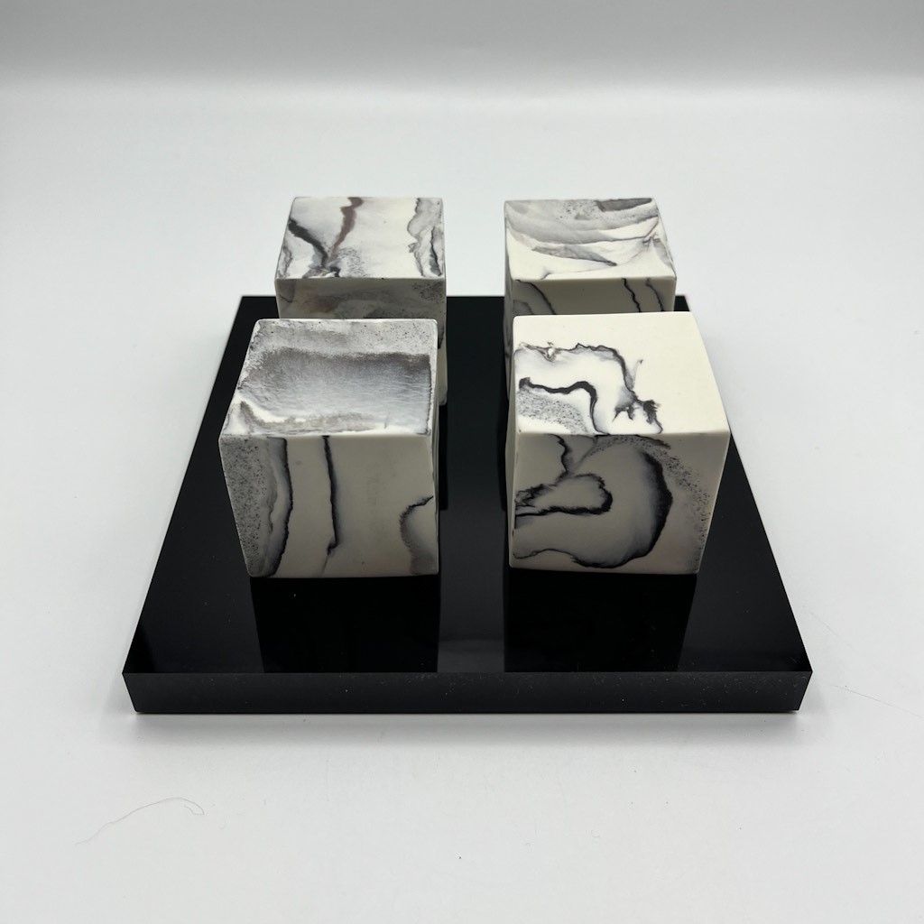 Image Description of "Kim Colebrook - 4 Porcelain Cubes on Perspex Plinth KC40".