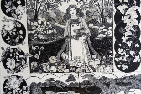 Kay Leverton St Melangell and the Hare scraperboard 74x86 560 (002).jpg