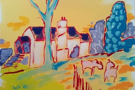 Melanie Fritz_Llantrisant Guildhall and Castle with goats gouache on paper 31x23cm £300(002) WEB.jpg