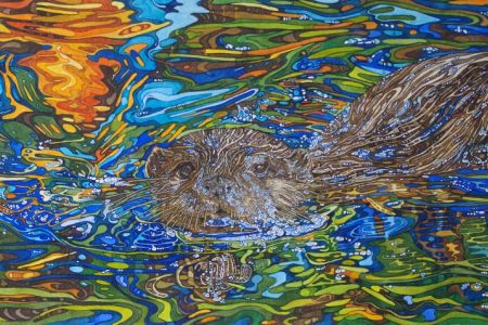 rhian symes Otter in reflection of autumn leaves Size 13x28 inches £1875 WEB.jpg