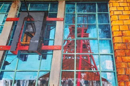 N Epping_Big Pit Reflection (Pit Head&Winding House), 2025, acrylic on canvas, 91.4x121.9cm web.jpg