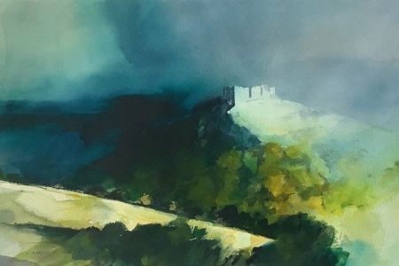 John R Harris Carreg Cennen watercolour 67x42 £850.jpg